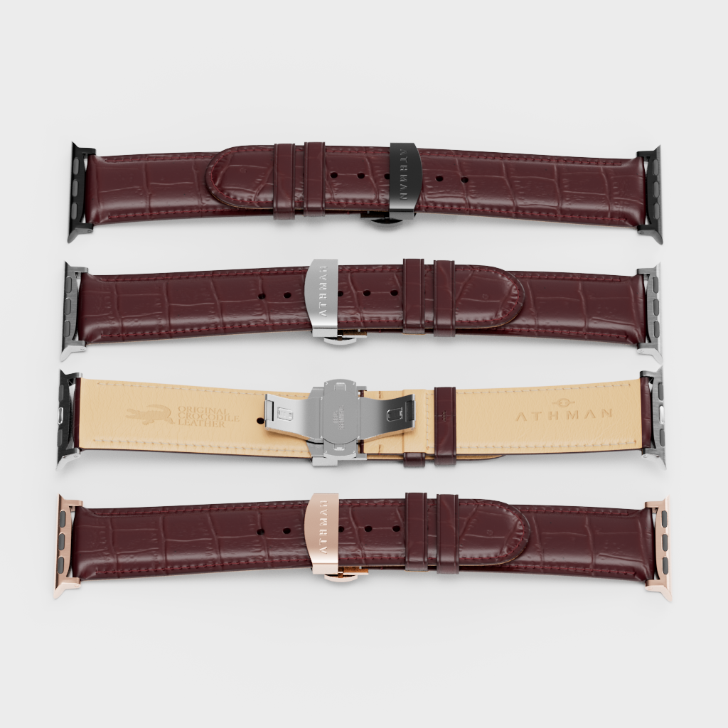 Crocodile Leather Band for Apple Watch - Wine Red