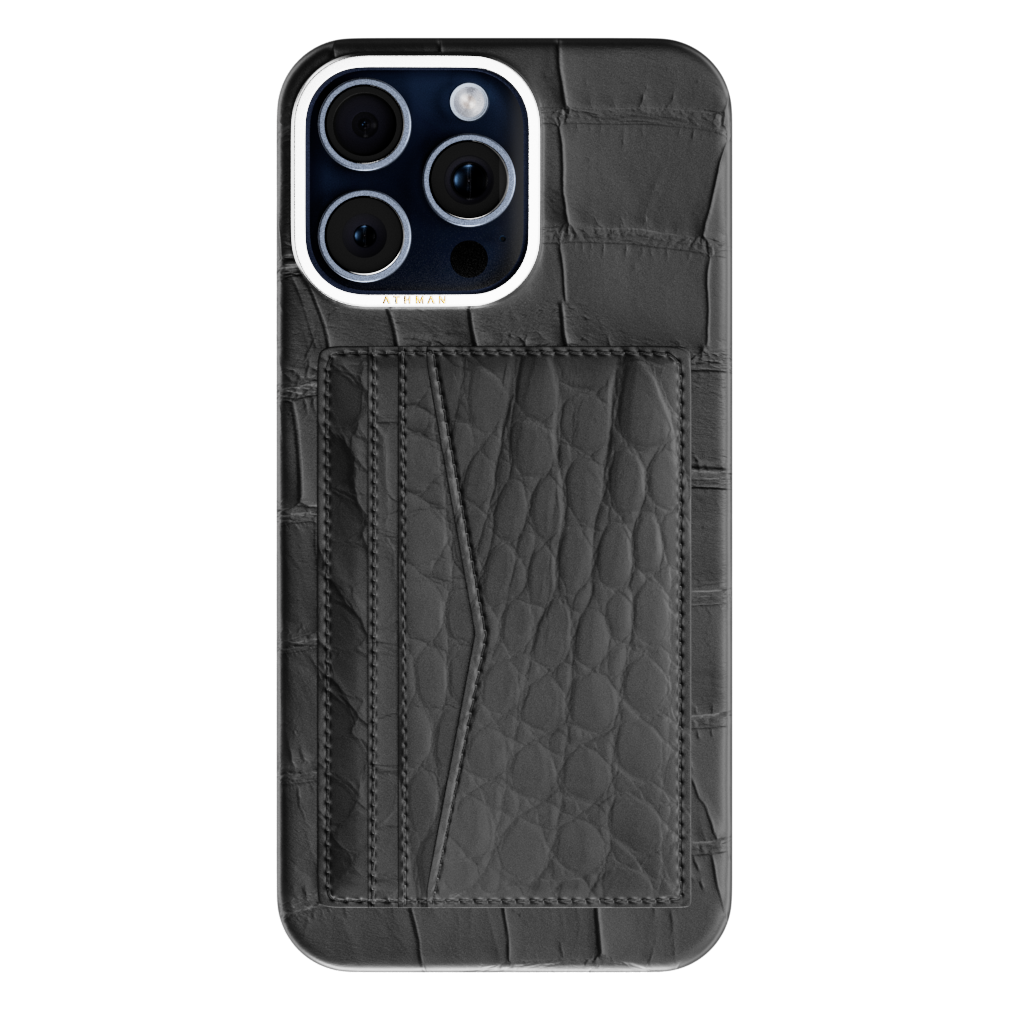 iPhone 15 Pro / Pro Max Leather Case - Alligator - Black