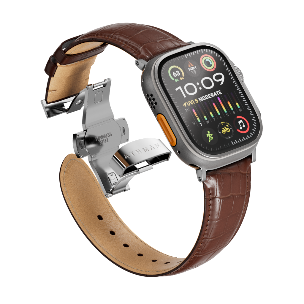 Crocodile Leather Band for Apple Watch - Coffee Brown