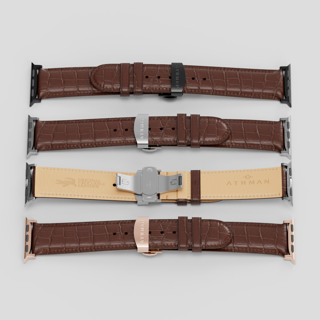 Crocodile Leather Band for Apple Watch - Coffee Brown