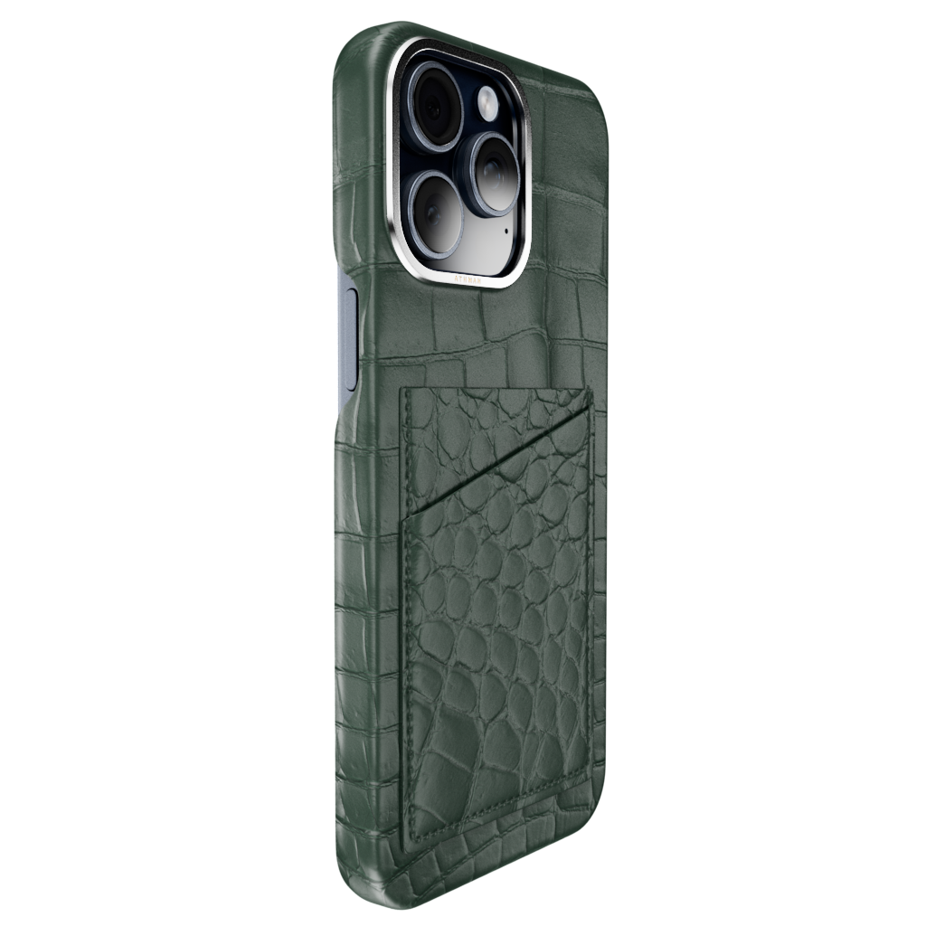 iPhone 15 Pro / Pro Max Leather Case - Crocodile - Dark Green