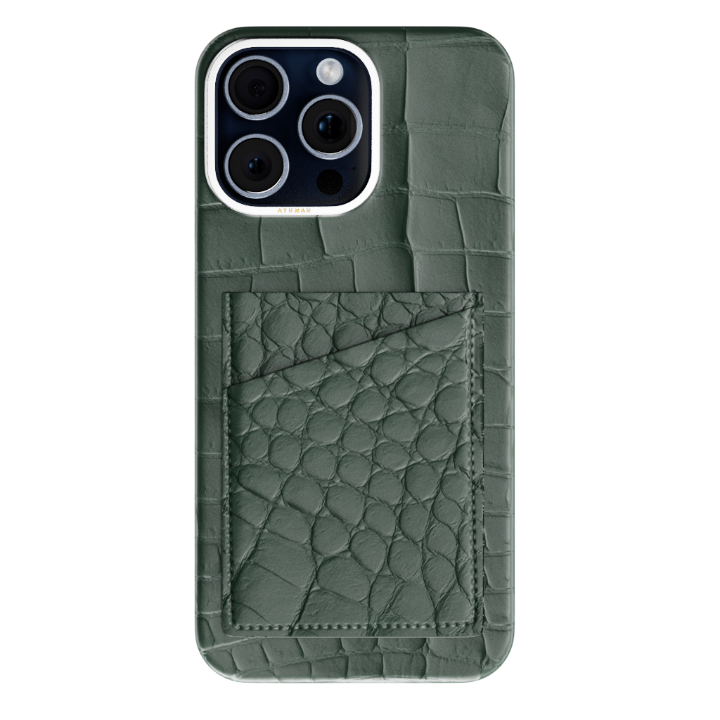 iPhone 15 Pro / Pro Max Leather Case - Crocodile - Dark Green