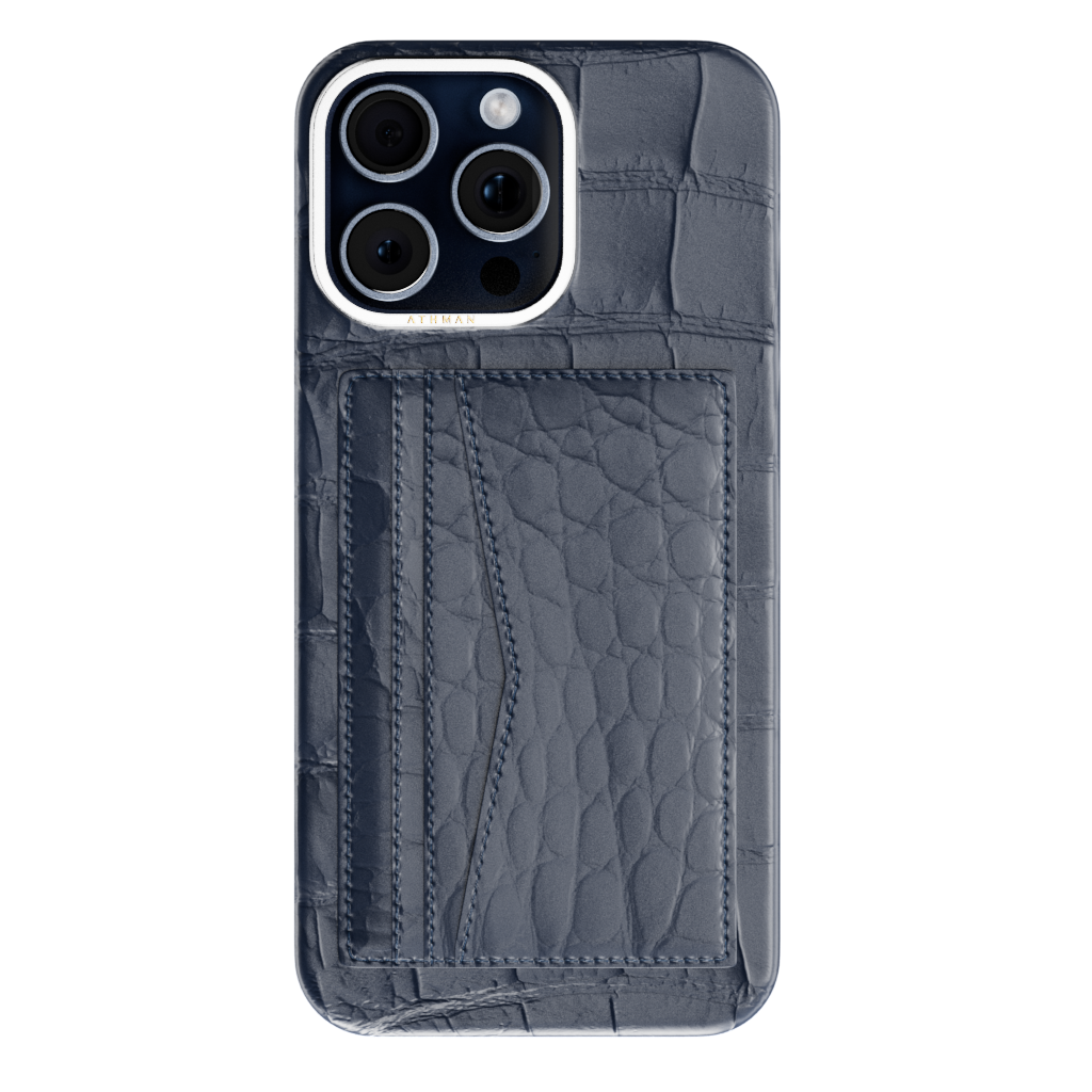 iPhone 15 Pro / Pro Max Leather Case - Crocodile - Dark Blue