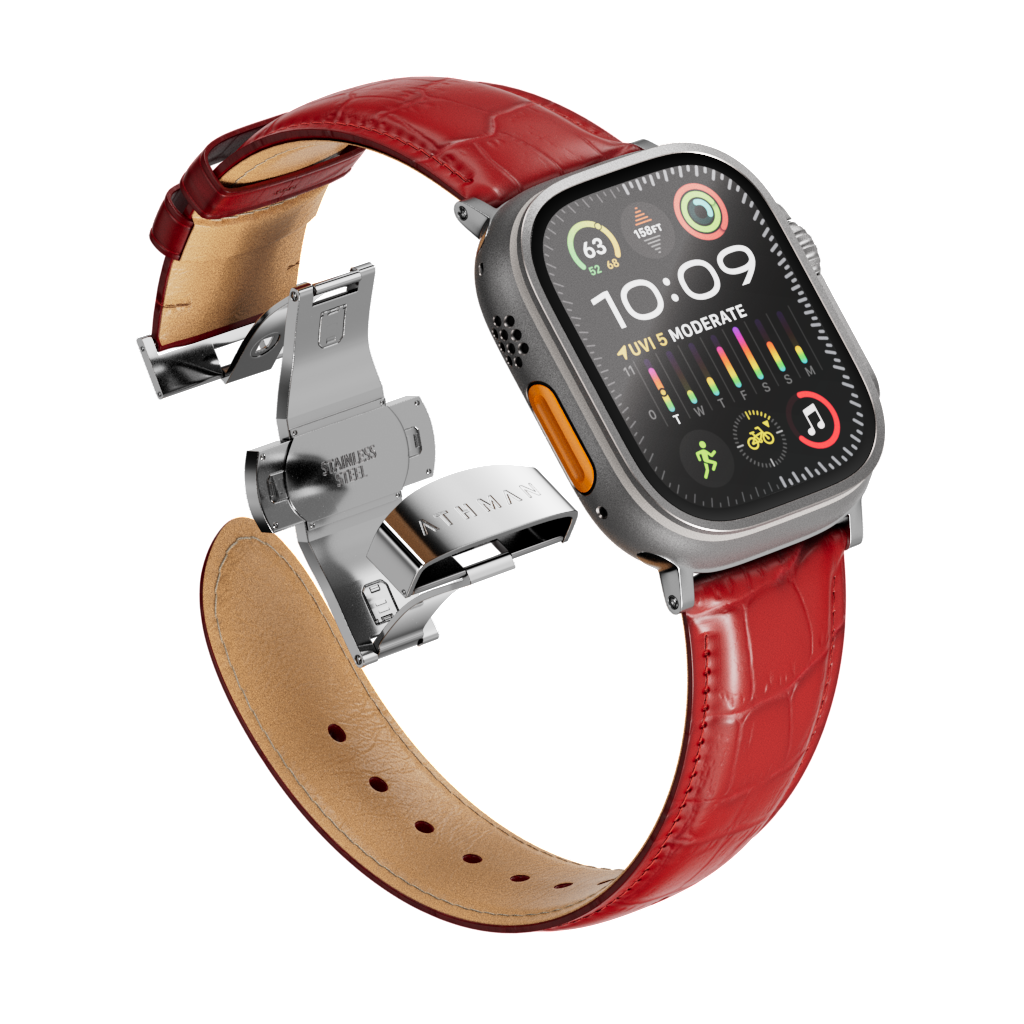 Crocodile Leather Band for Apple Watch - Red