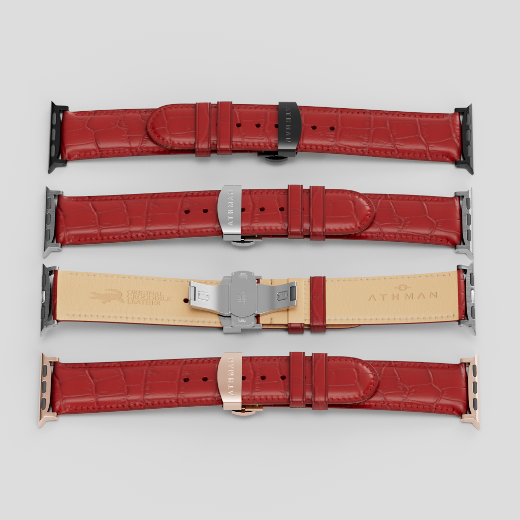 Crocodile Leather Band for Apple Watch - Red