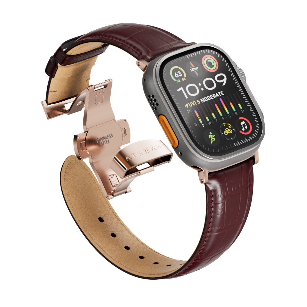 Crocodile Leather Band for Apple Watch - Wine Red