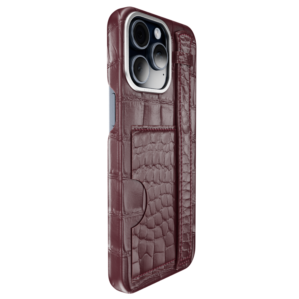 iPhone 15 Pro / Pro Max Leather Case - Crocodile - Burgundy