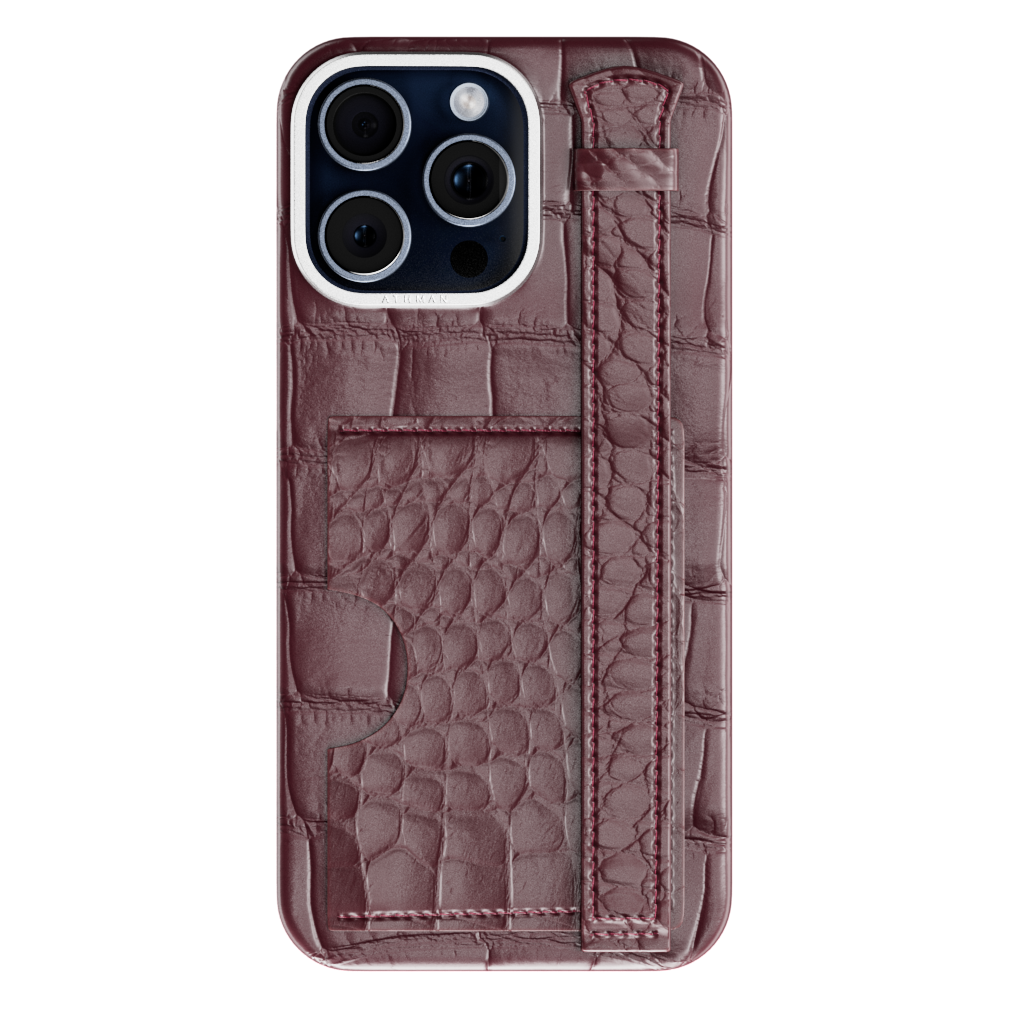 iPhone 15 Pro / Pro Max Leather Case - Crocodile - Burgundy