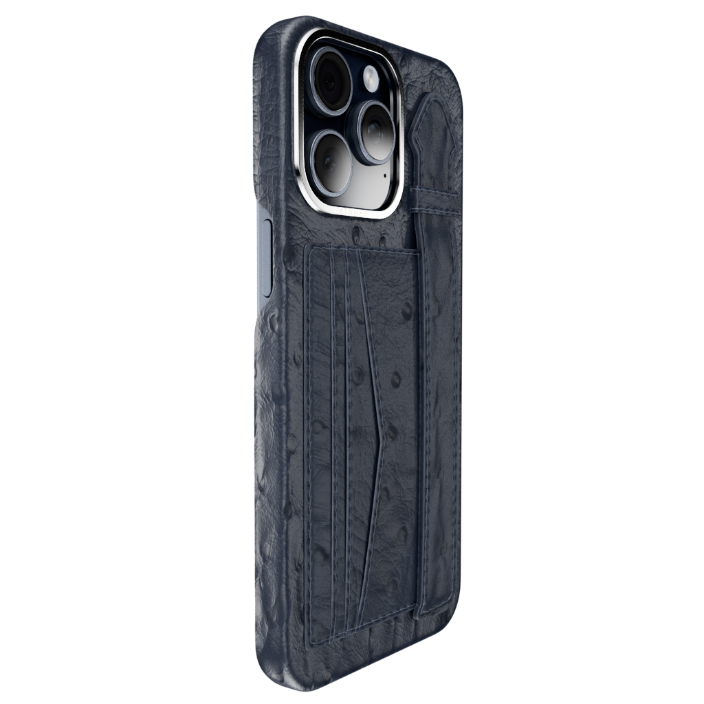 iPhone 15 Pro / Pro Max Leather Case - Ostrich Dark Blue