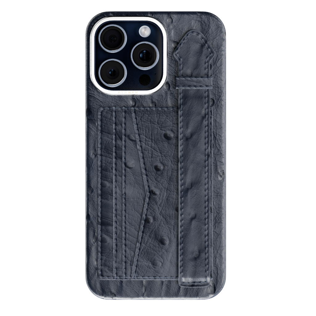 iPhone 15 Pro / Pro Max Leather Case - Ostrich Dark Blue