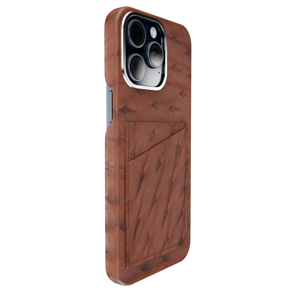 iPhone 15 Pro / Pro Max Leather Case - Ostrich Dark Brown