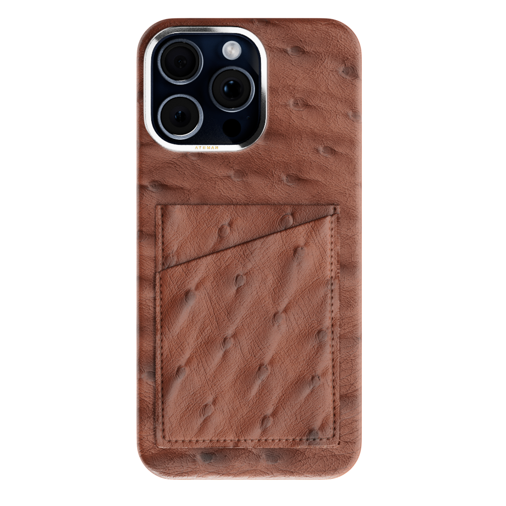 iPhone 15 Pro / Pro Max Leather Case - Ostrich Dark Brown