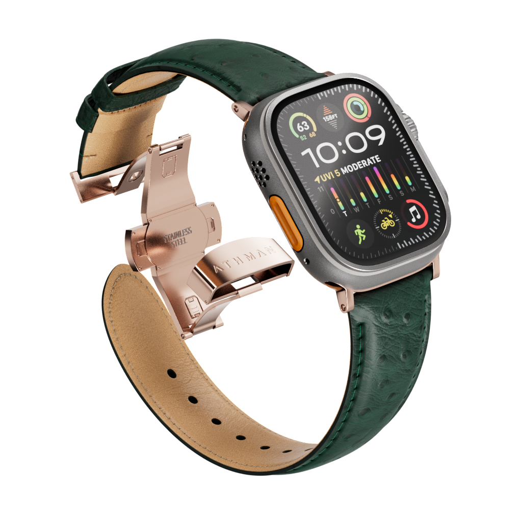 Ostrich Leather Band for Apple Watch-Dark Green