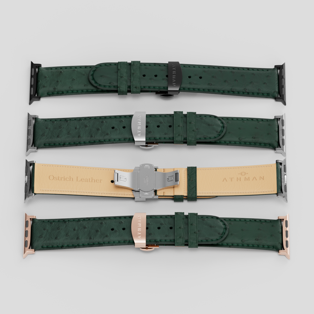 Ostrich Leather Band for Apple Watch-Dark Green