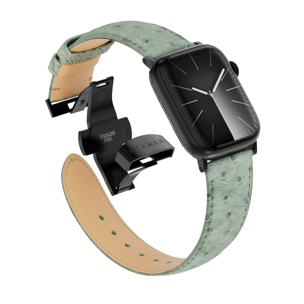 Ostrich Leather Band for Apple Watch-Light Green