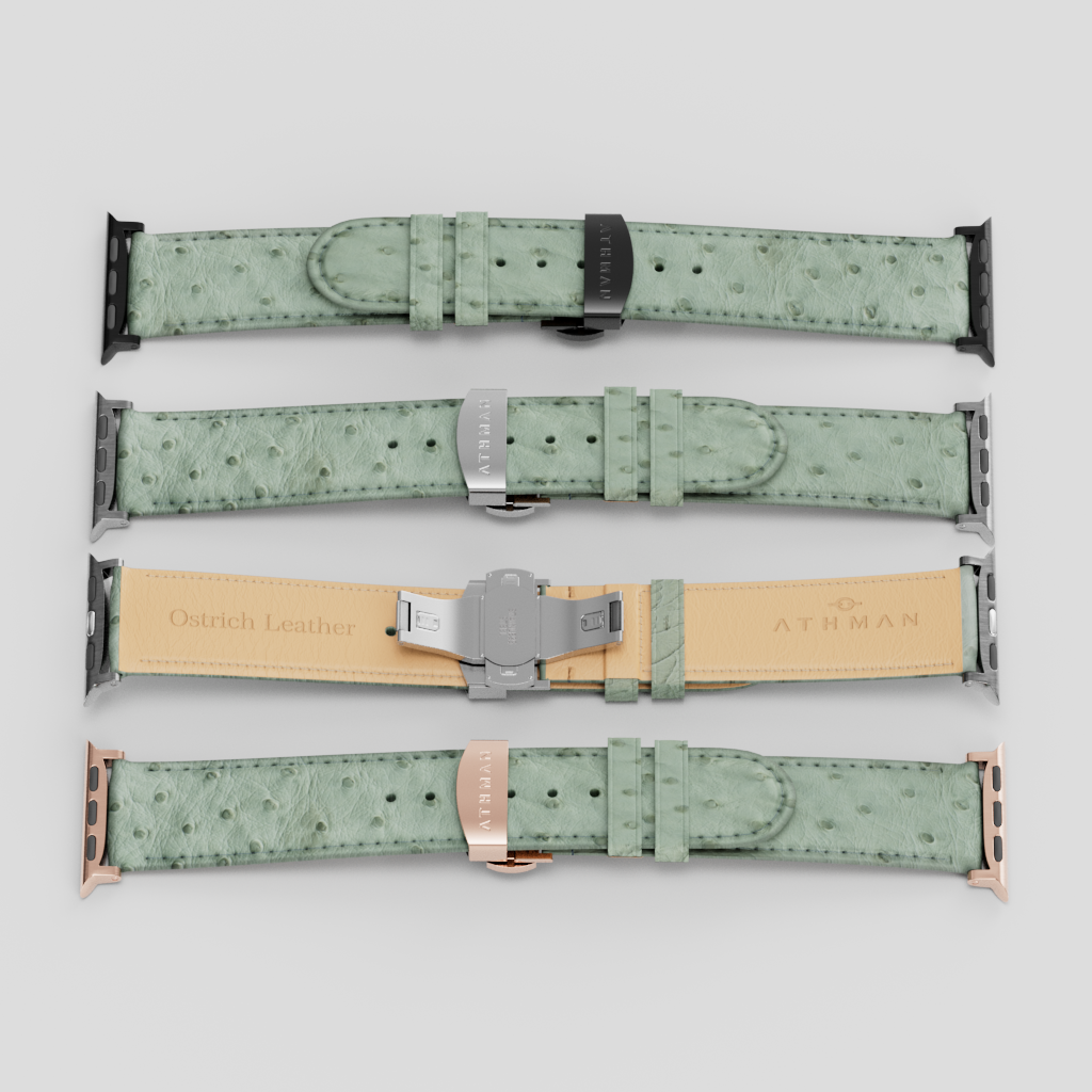 Ostrich Leather Band for Apple Watch-Light Green