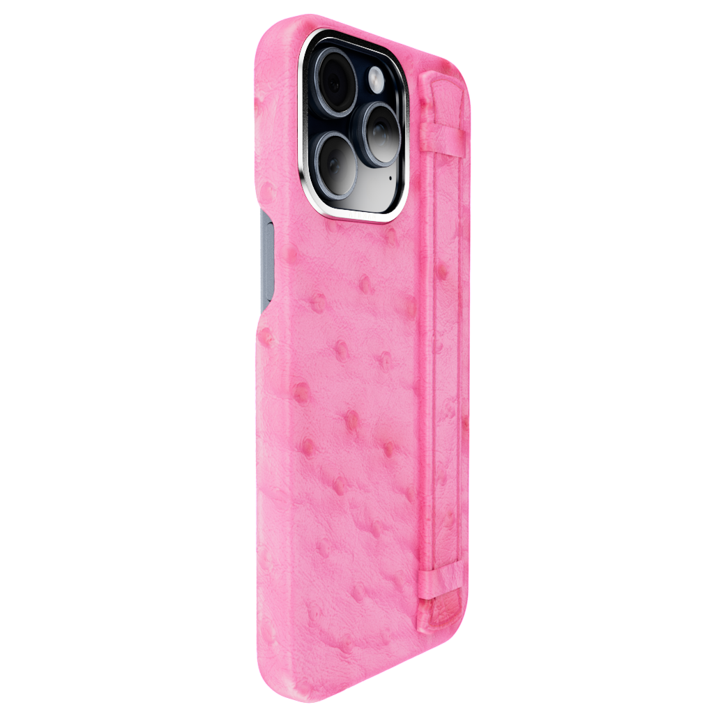 iPhone 15 Pro / Pro Max Leather Case - Ostrich Dark Pink