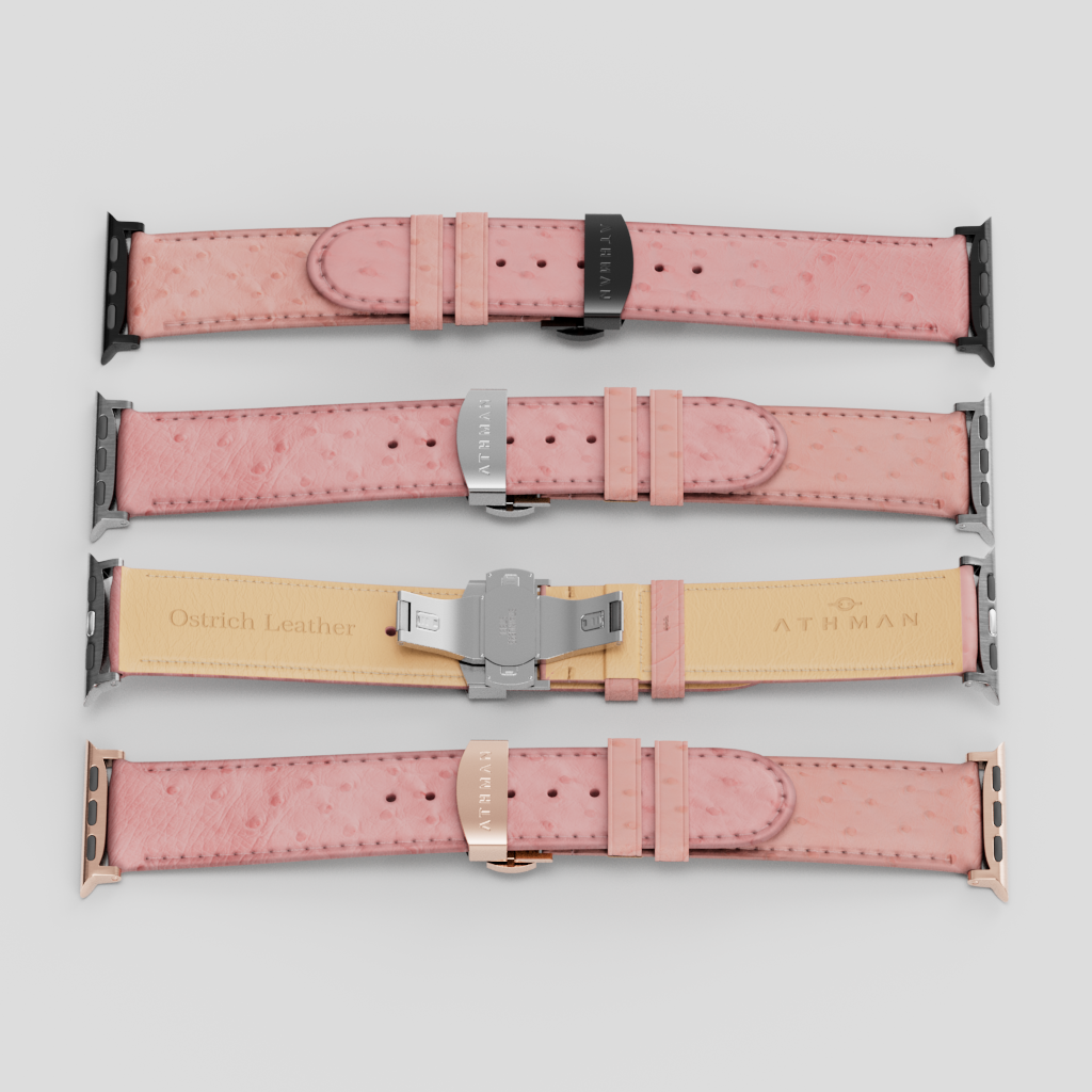 Ostrich Leather Band for Apple Watch-Pink