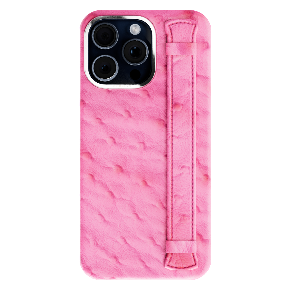 iPhone 15 Pro / Pro Max Leather Case - Ostrich Dark Pink