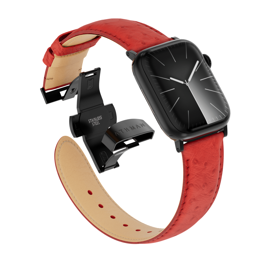 Ostrich Leather Band for Apple Watch-Red