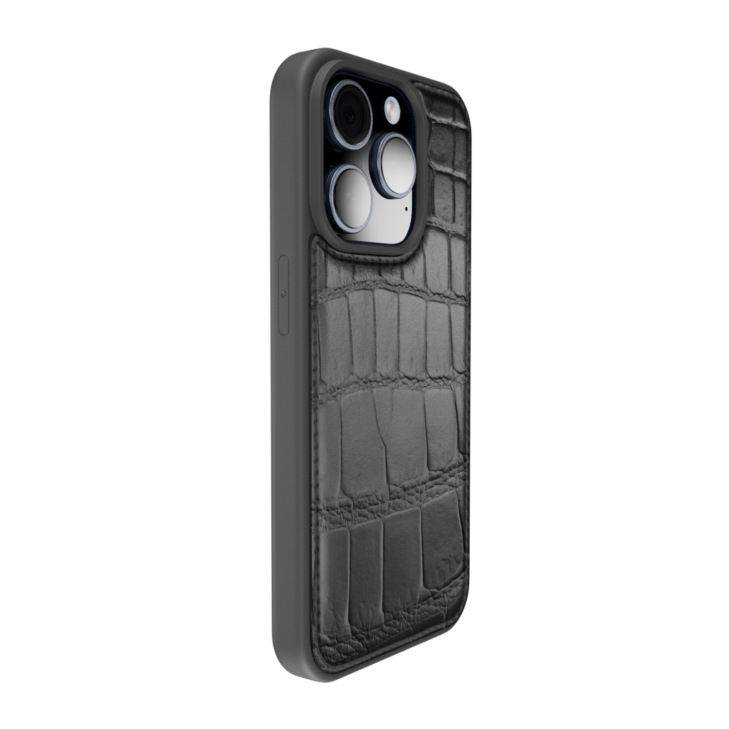 iPhone 15 Pro / Pro Max Leather Case - Alligator- Black