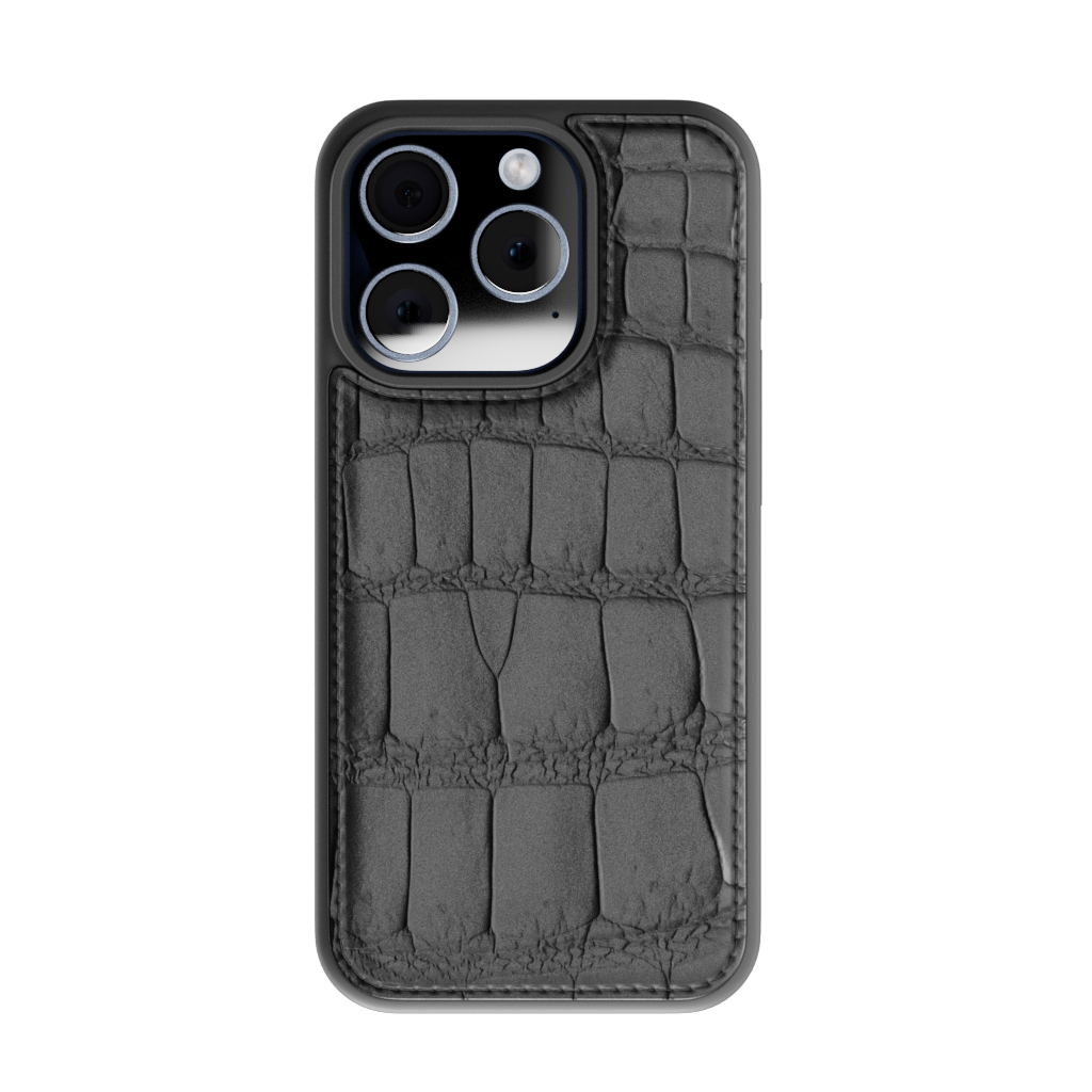 iPhone 15 Pro / Pro Max Leather Case - Alligator- Black